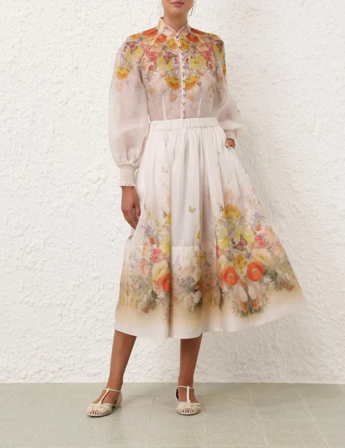 Women Clothing Zimmermann Tranquillity Midi Skirt Red Butterflies