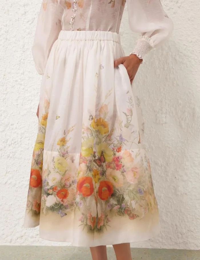 Women Clothing Zimmermann Tranquillity Midi Skirt Red Butterflies