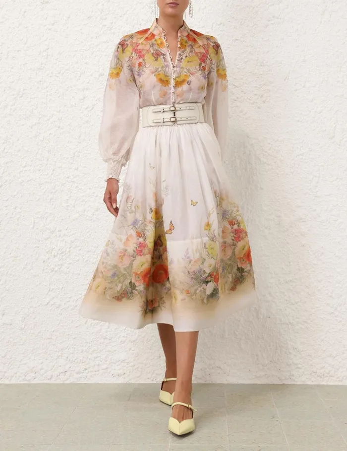 Women Clothing Zimmermann Tranquillity Midi Skirt Red Butterflies
