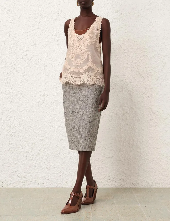 Women Clothing Zimmermann Tranquillity Pencil Skirt Blackcream