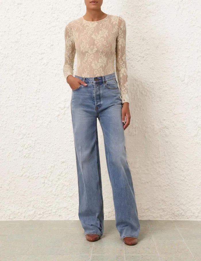 Women Clothing Zimmermann Wide Straight Jean Poseidon Blue