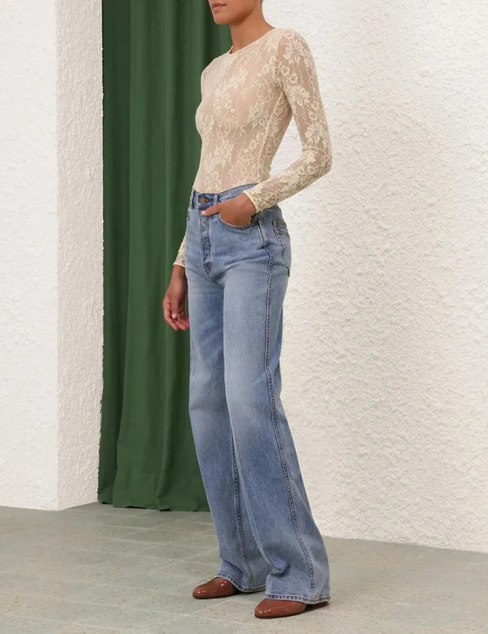Women Clothing Zimmermann Wide Straight Jean Poseidon Blue
