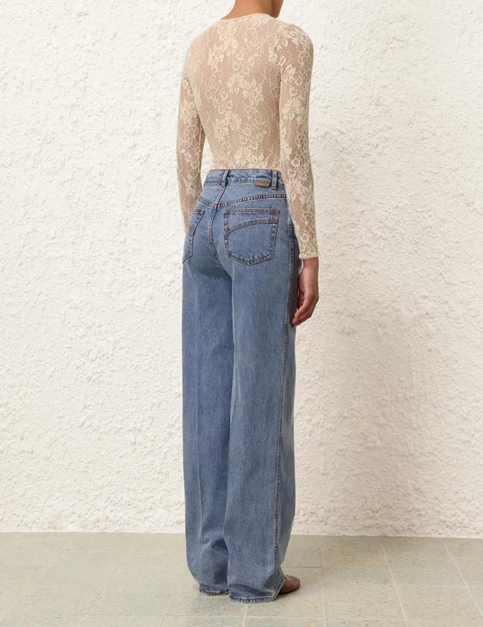Women Clothing Zimmermann Wide Straight Jean Poseidon Blue