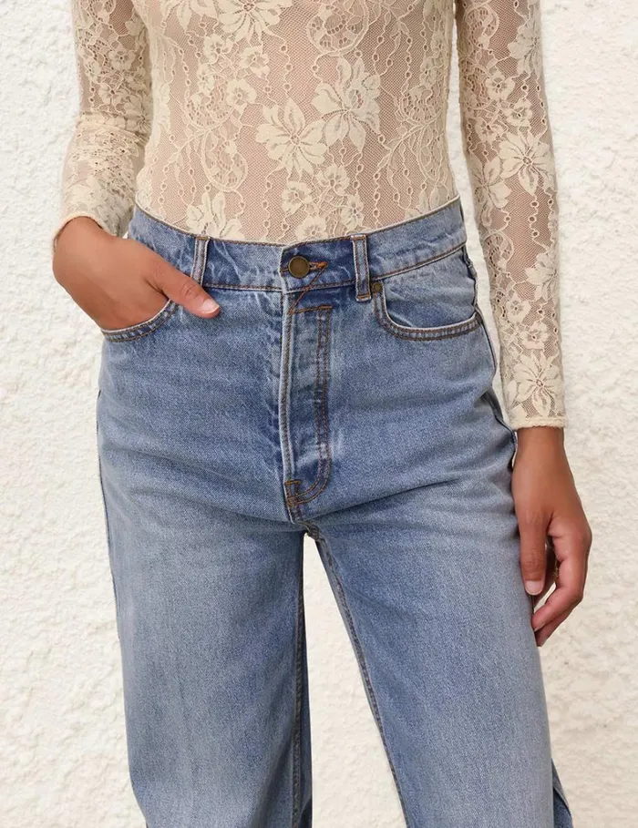 Women Clothing Zimmermann Wide Straight Jean Poseidon Blue