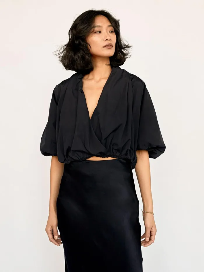 Women Collected Cross Front Blouse French Navy The UNDONE Tops