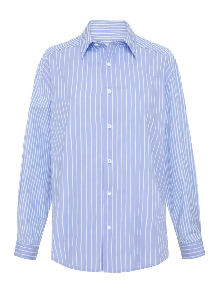 Women Contrast Stripe Shirt Sky The UNDONE Tops