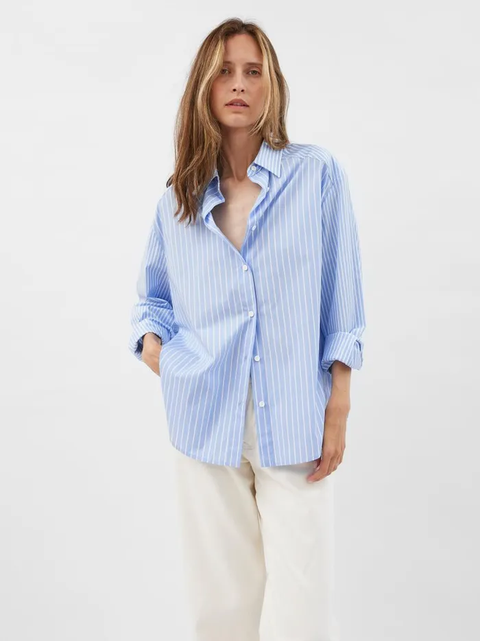 Women Contrast Stripe Shirt Sky The UNDONE Tops