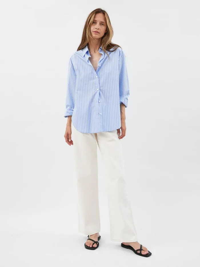 Women Contrast Stripe Shirt Sky The UNDONE Tops