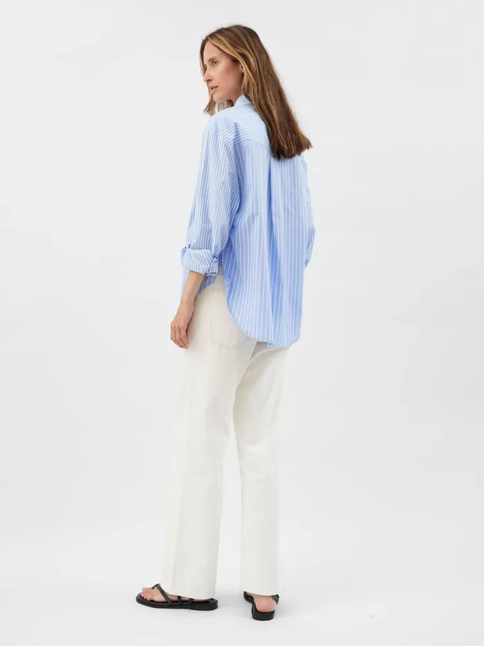 Women Contrast Stripe Shirt Sky The UNDONE Tops