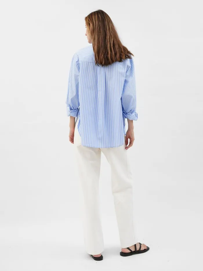 Women Contrast Stripe Shirt Sky The UNDONE Tops