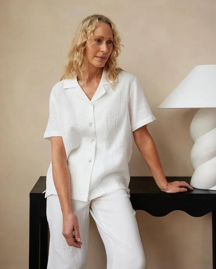 Women Core Short Sleeve Shirt Optic White The UNDONE Loungewear