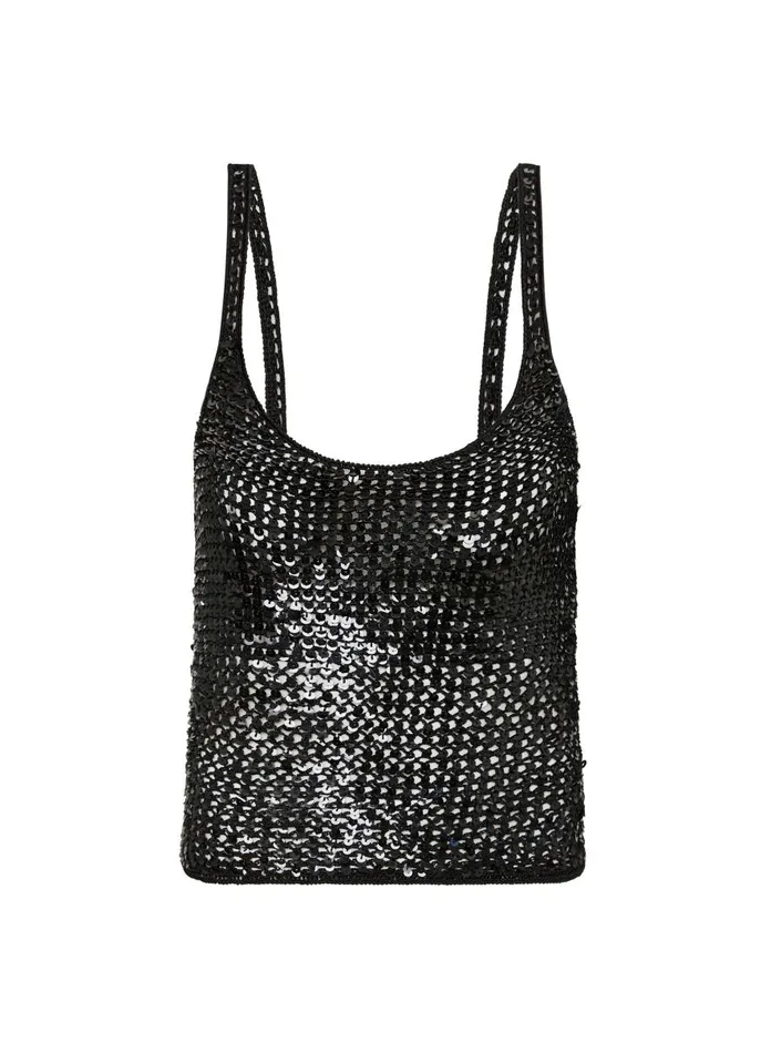Women Crochet Sequins Tank Black The UNDONE Tops