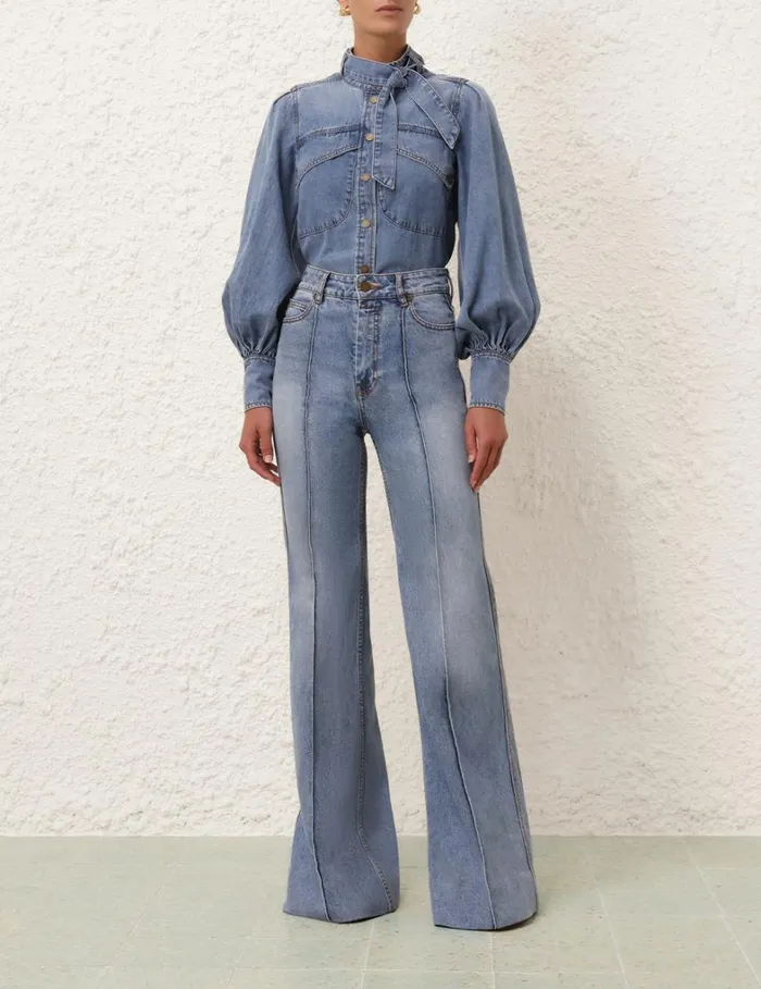 Women Denim Zimmermann Wide Leg Jean Poseidon Blue