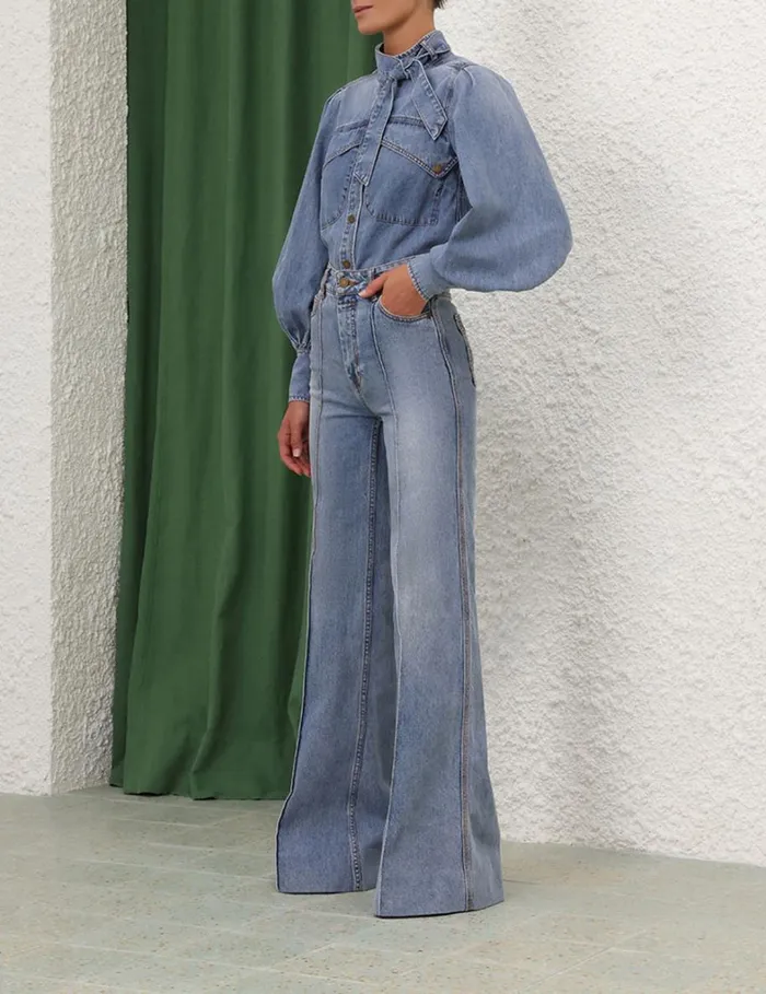 Women Denim Zimmermann Wide Leg Jean Poseidon Blue