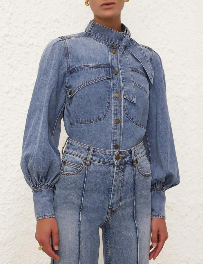 Women Denim Zimmermann Wide Leg Jean Poseidon Blue