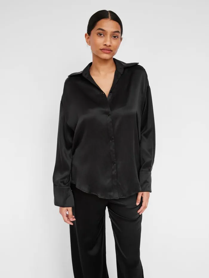 Women Dominique Silk Shirt Black The UNDONE Tops