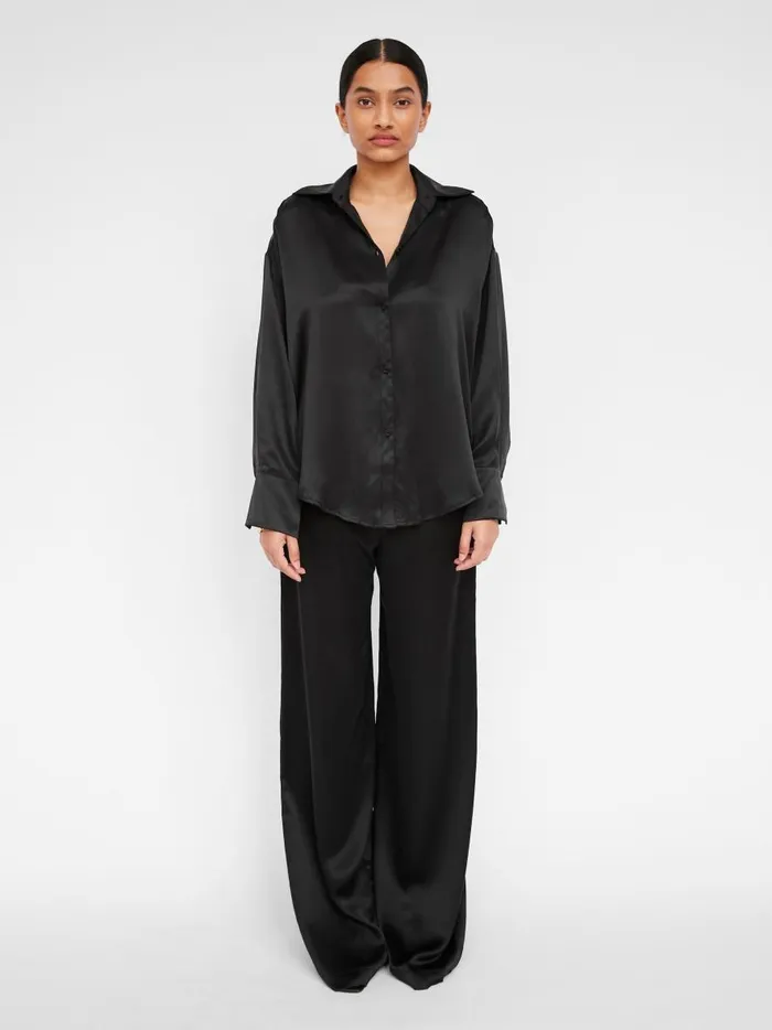 Women Dominique Silk Shirt Black The UNDONE Tops