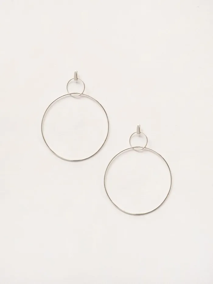 Women Double Drop Hoop Earrings Silver The UNDONE Earrings