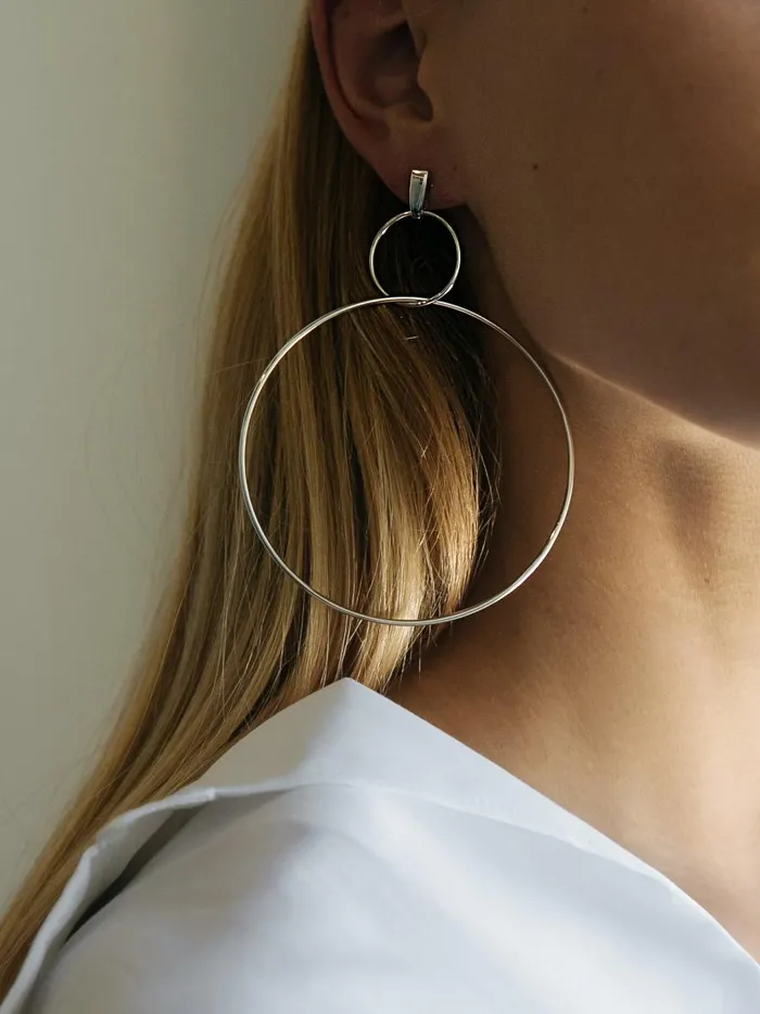 Women Double Drop Hoop Earrings Silver The UNDONE Earrings Women Double Drop Hoop Earrings Silver The UNDONE Earrings
