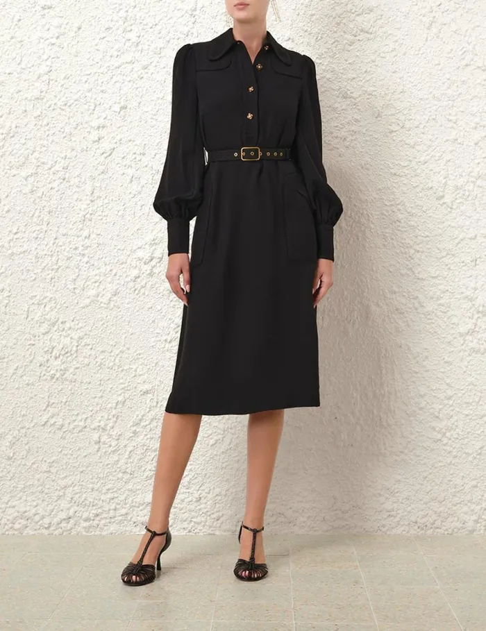 Women Dresses Zimmermann Collared Swing Midi Dress Black