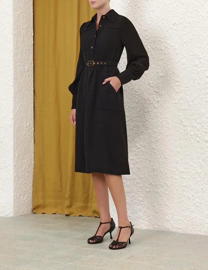Women Dresses Zimmermann Collared Swing Midi Dress Black