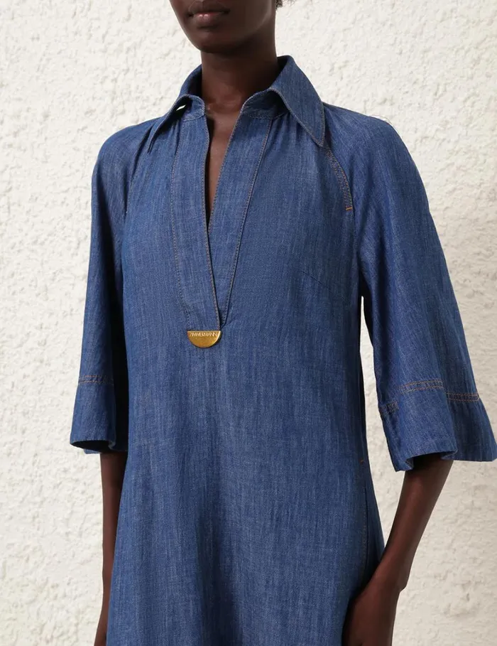 Women Dresses Zimmermann Denim Midi Dress Railway Blue