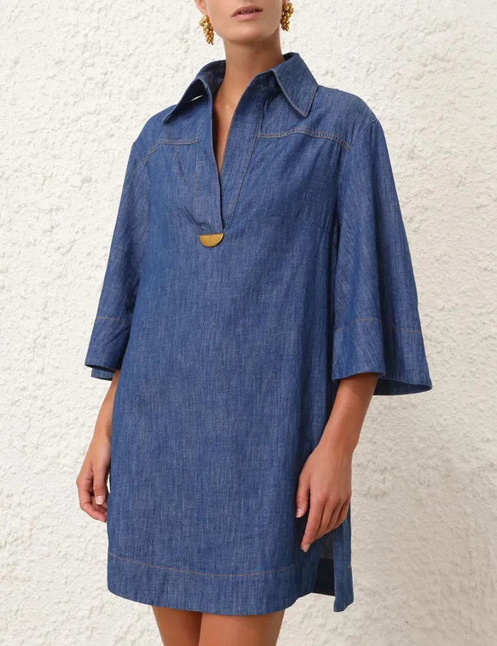 Women Dresses Zimmermann Denim Tunic Dress Railway Blue