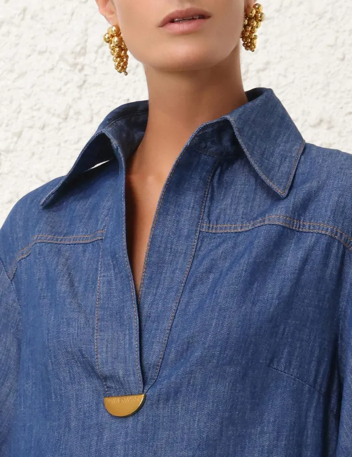 Women Dresses Zimmermann Denim Tunic Dress Railway Blue