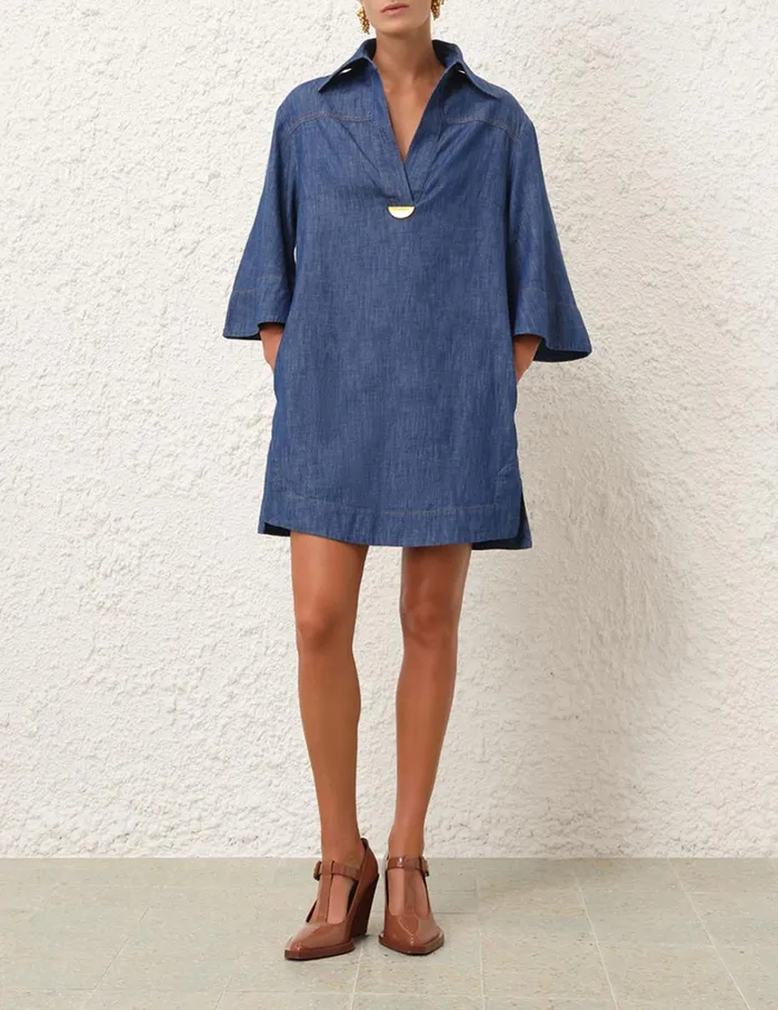 Women Dresses Zimmermann Denim Tunic Dress Railway Blue