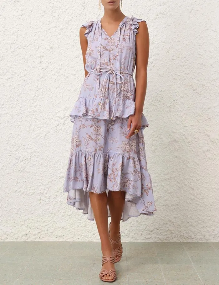 Women Dresses Zimmermann Frilled Tank Midi Dress Blue Mockingbird
