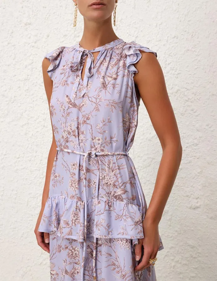 Women Dresses Zimmermann Frilled Tank Midi Dress Blue Mockingbird