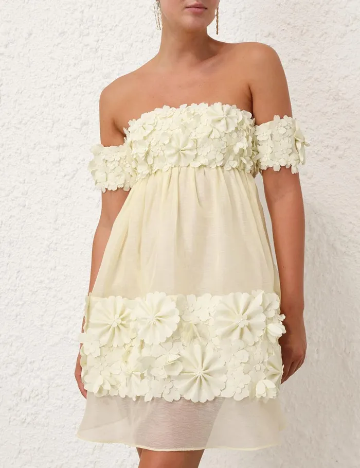 Women Dresses Zimmermann Harmony Applique Flower Mini Lemon