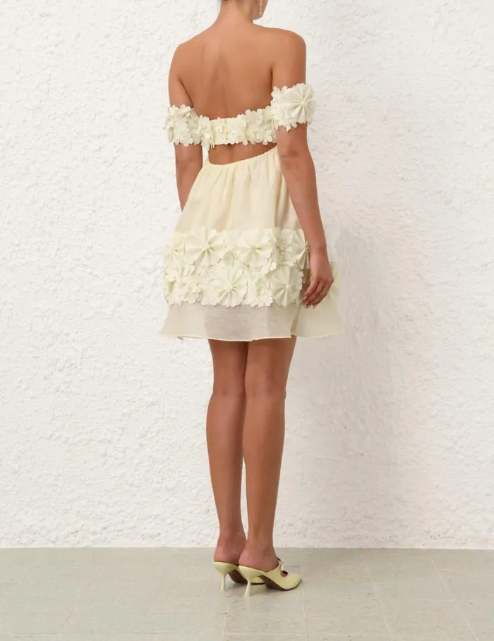 Women Dresses Zimmermann Harmony Applique Flower Mini Lemon