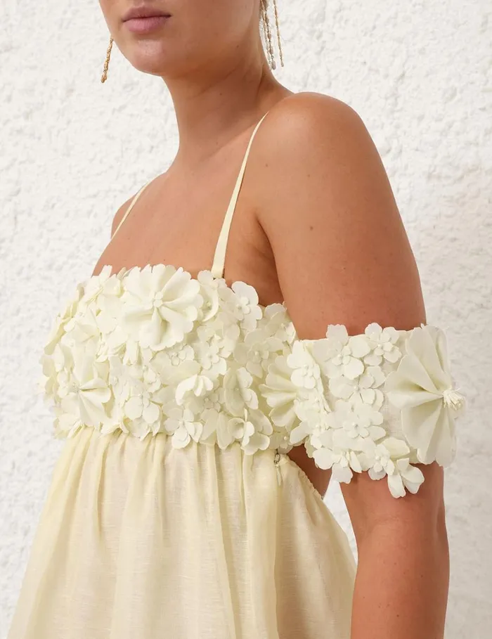 Women Dresses Zimmermann Harmony Applique Flower Mini Lemon