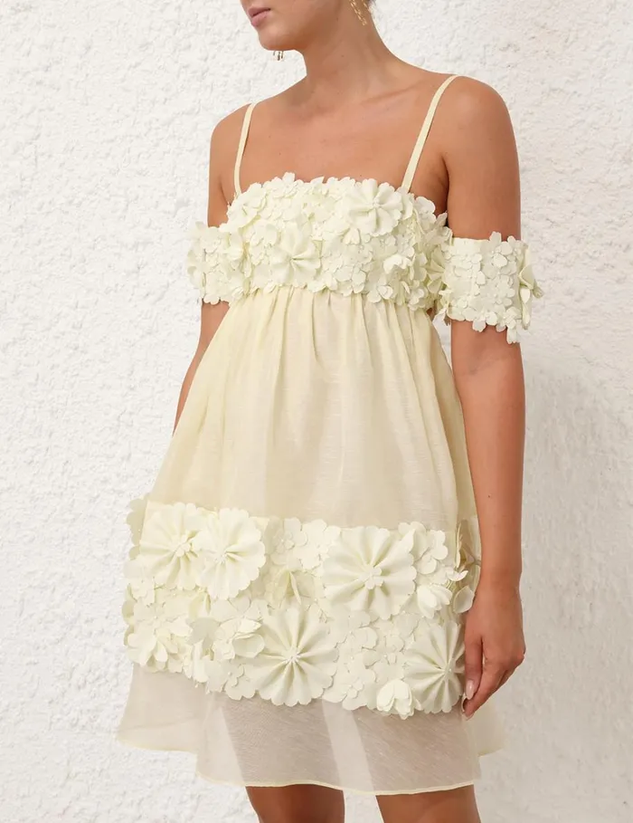 Women Dresses Zimmermann Harmony Applique Flower Mini Lemon