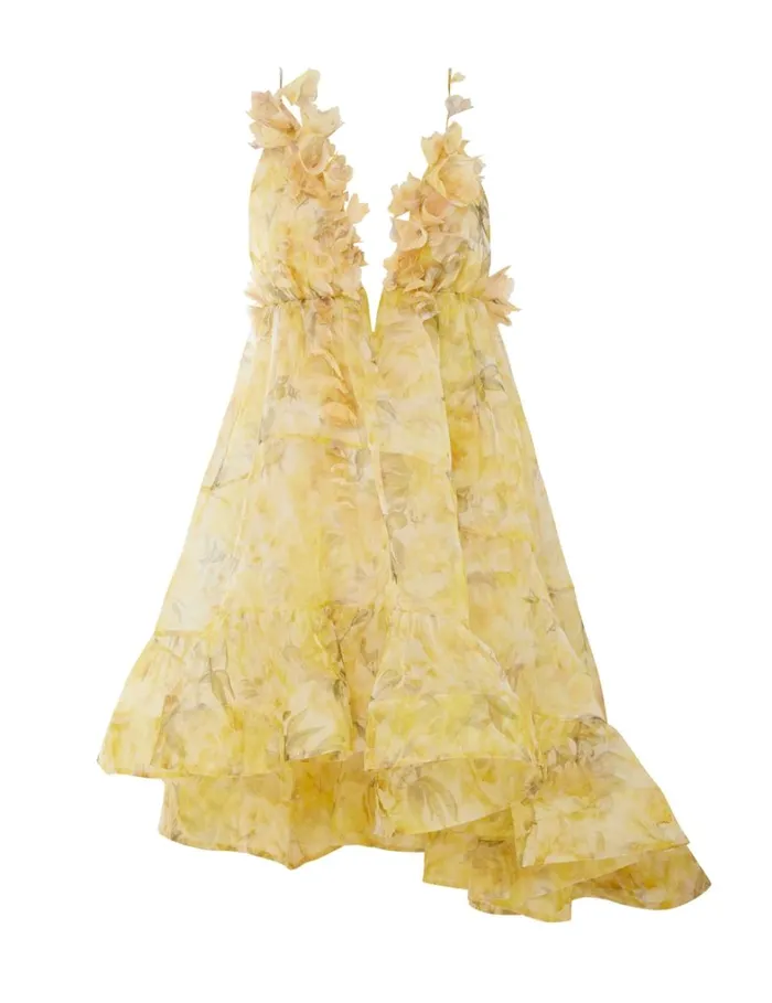 Women Dresses Zimmermann Harmony Asymmetrical Dress Yellow Peony