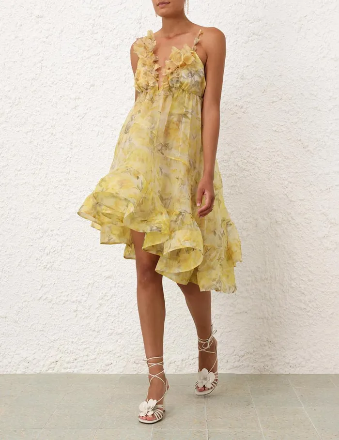 Women Dresses Zimmermann Harmony Asymmetrical Dress Yellow Peony
