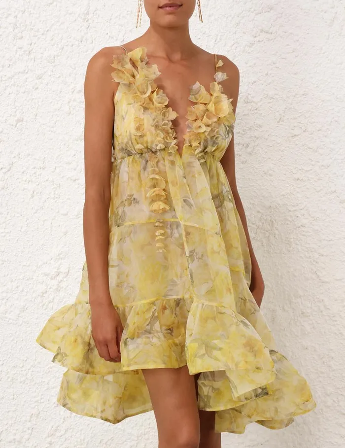 Women Dresses Zimmermann Harmony Asymmetrical Dress Yellow Peony