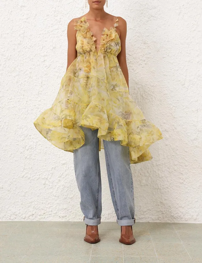 Women Dresses Zimmermann Harmony Asymmetrical Dress Yellow Peony
