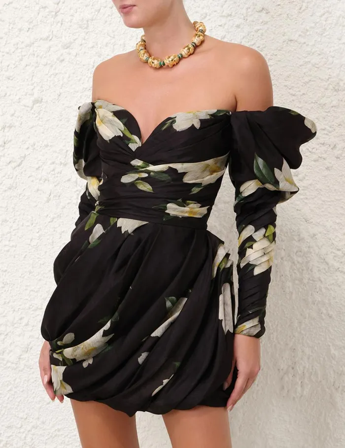 Women Dresses Zimmermann Harmony Drape Mini Dress Black Magnolia