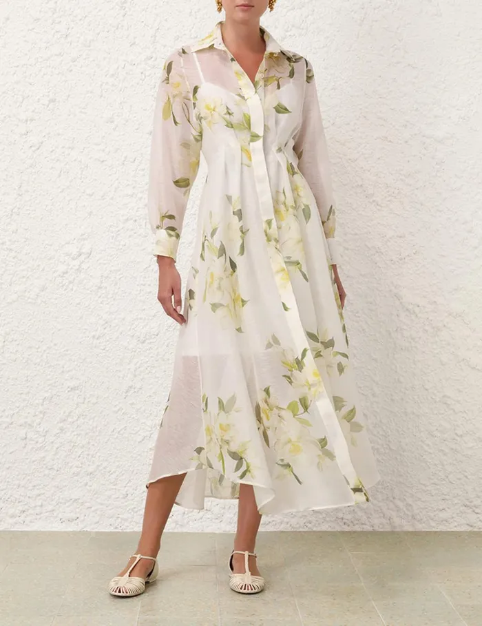 Women Dresses Zimmermann Harmony Draped Shirt Dress Ivory Magnolia