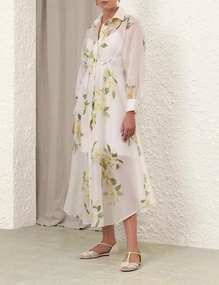 Women Dresses Zimmermann Harmony Draped Shirt Dress Ivory Magnolia