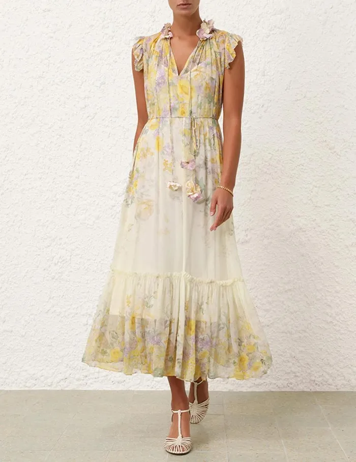 Women Dresses Zimmermann Harmony Flutter Dress Citrus Garden Print