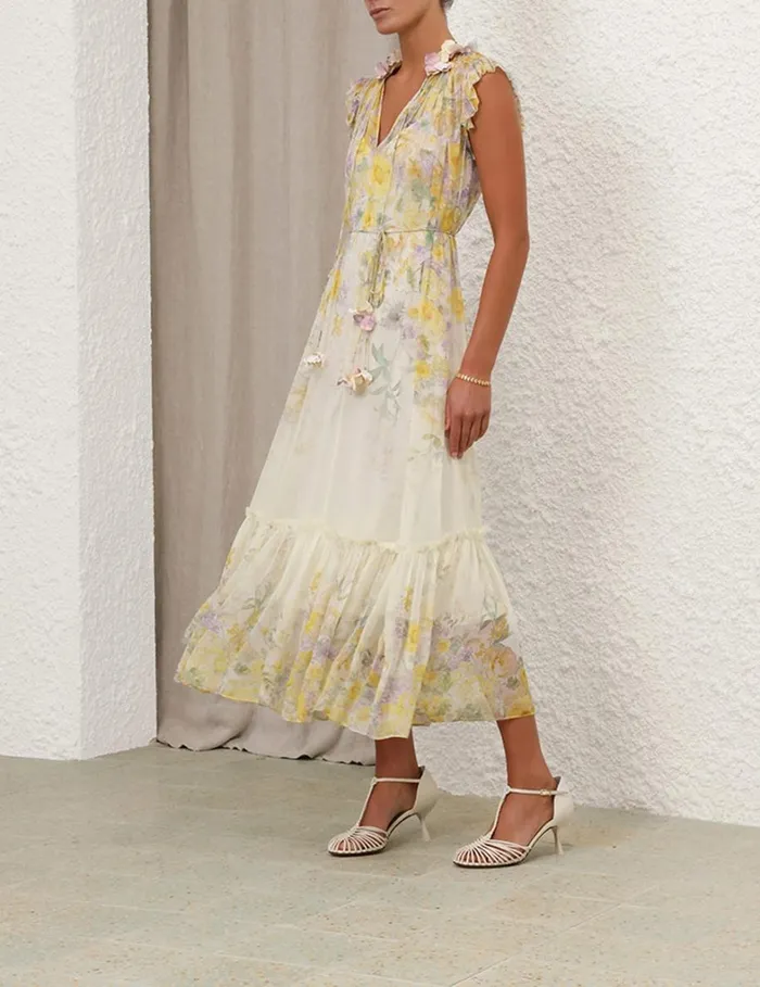 Women Dresses Zimmermann Harmony Flutter Dress Citrus Garden Print