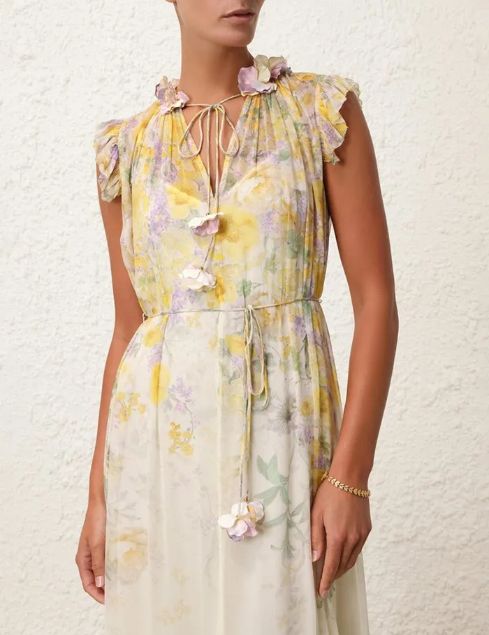 Women Dresses Zimmermann Harmony Flutter Dress Citrus Garden Print
