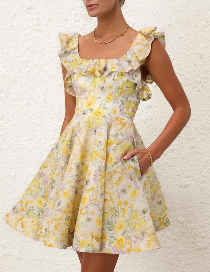 Women Dresses Zimmermann Harmony Frilled Mini Citrus Garden Print