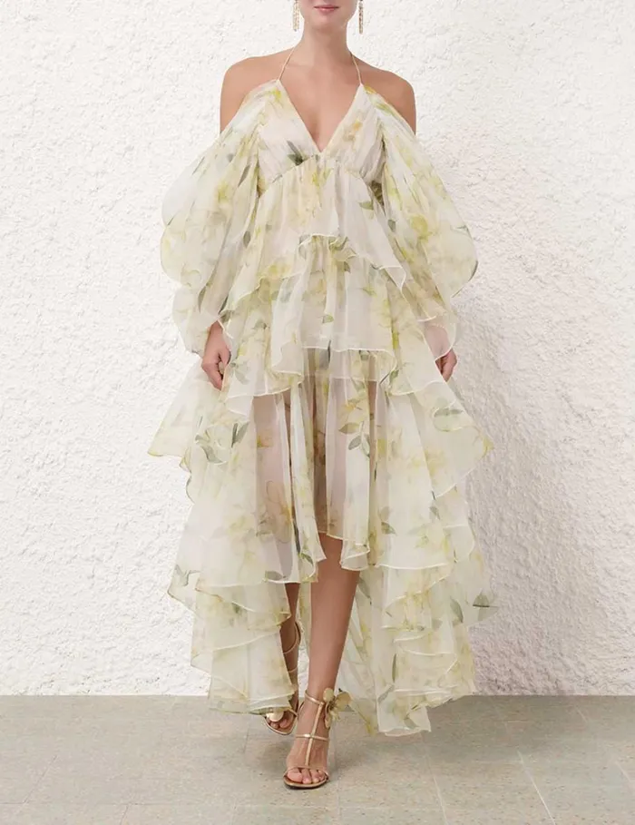 Women Dresses Zimmermann Harmony Gathered Long Dress Ivory Magnolia