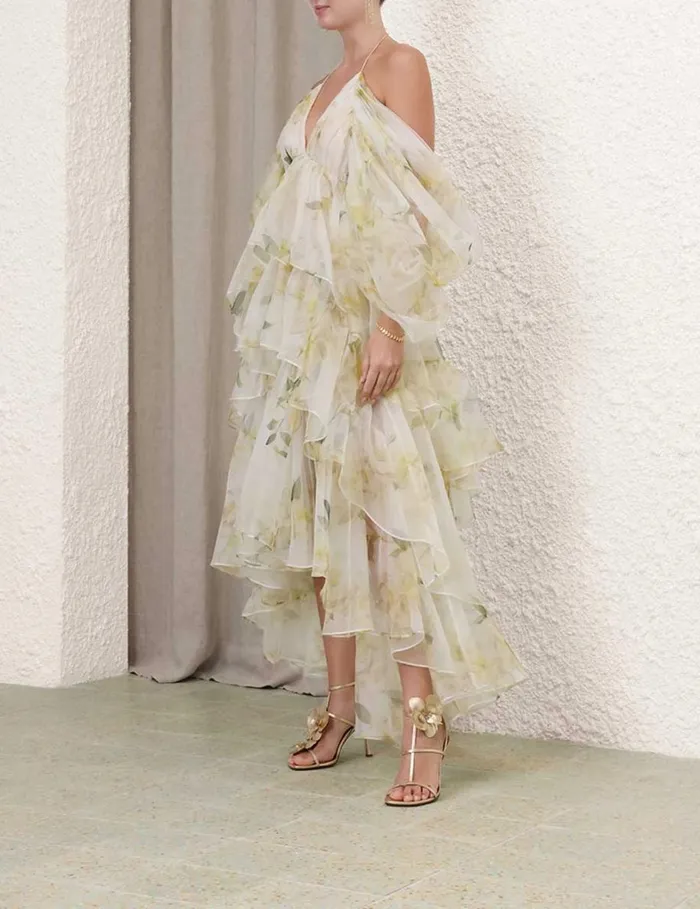 Women Dresses Zimmermann Harmony Gathered Long Dress Ivory Magnolia