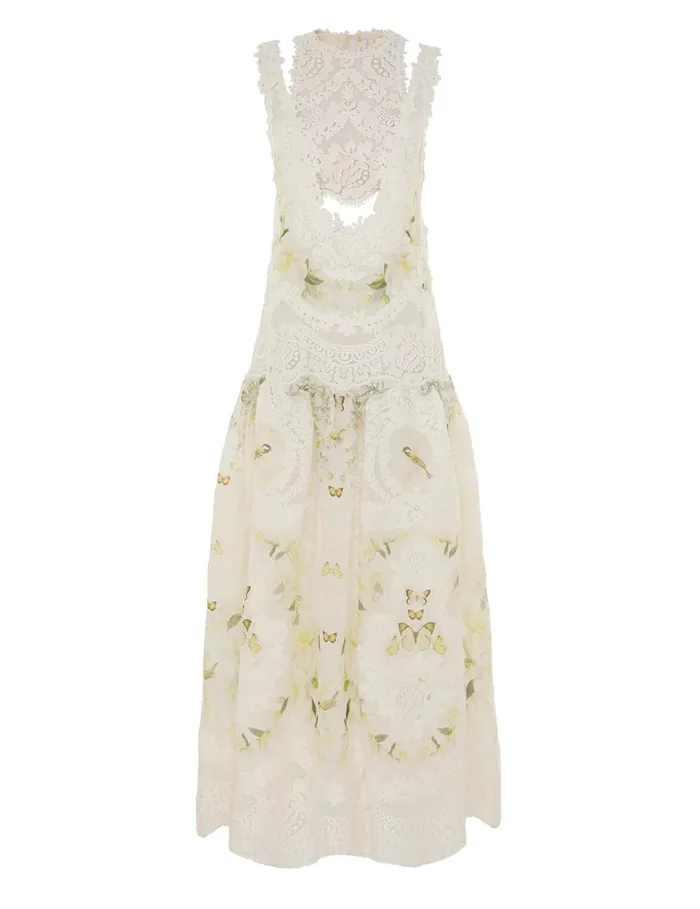 Women Dresses Zimmermann Harmony Lace Patch Gown Lemon Mixed Print