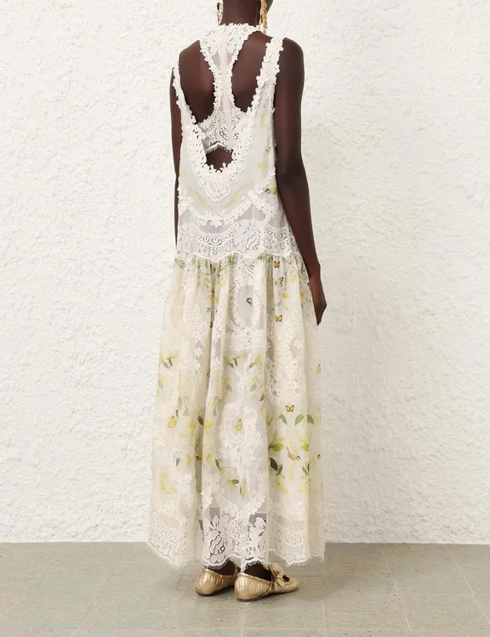 Women Dresses Zimmermann Harmony Lace Patch Gown Lemon Mixed Print